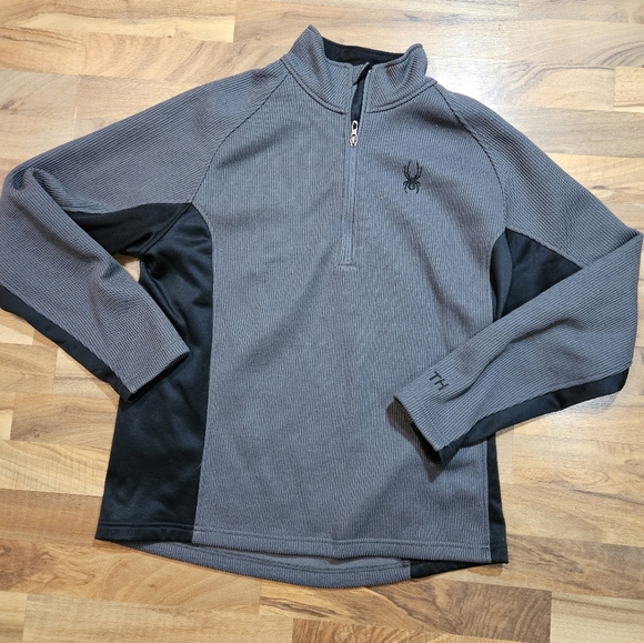 SPYDER MEN'S L WAFFLE KNIT FLEECE 1/4 ZIP RIBBED MOCK NECK PULLOVER JACKET - Picture 1 of 10